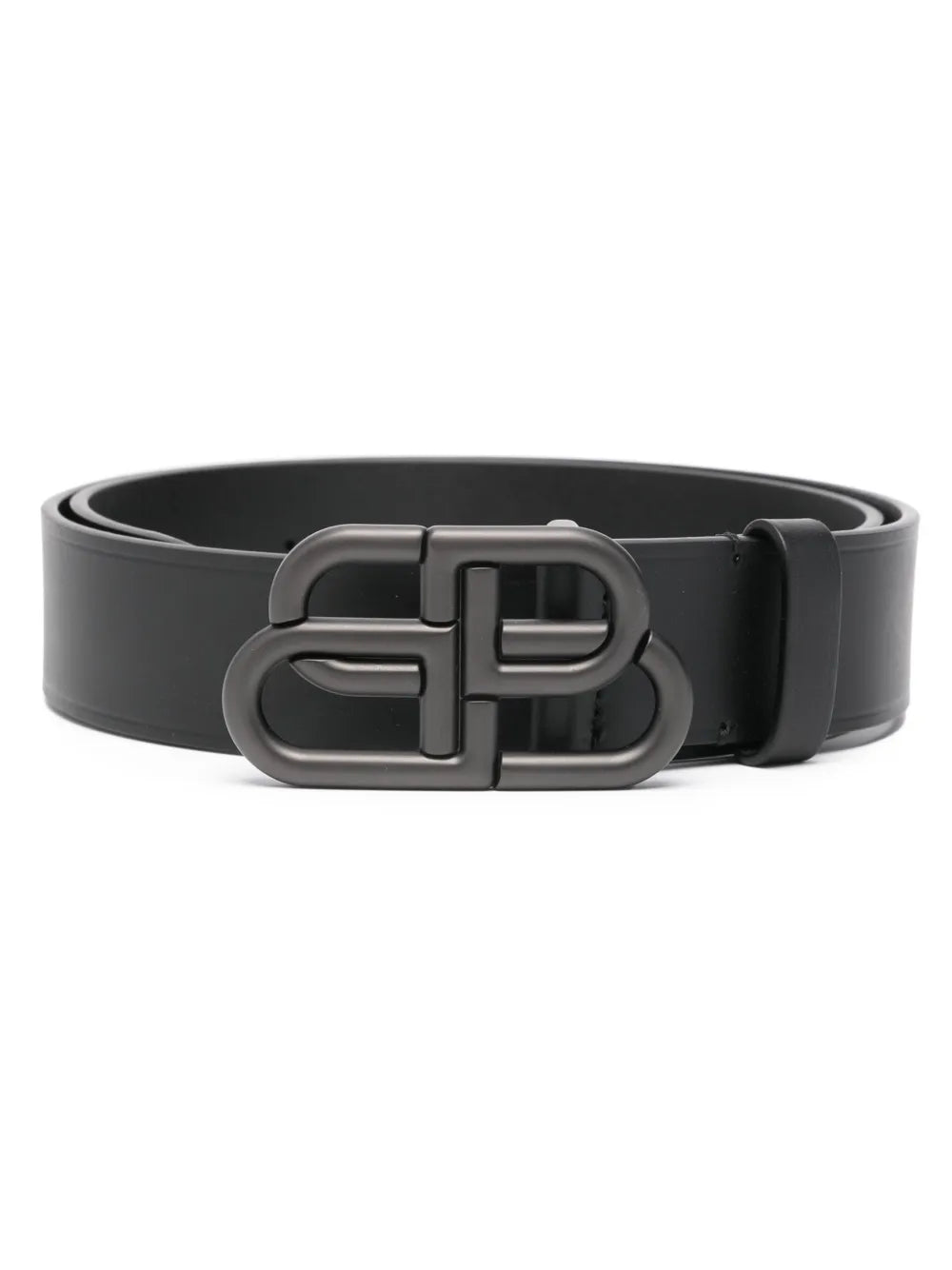 ceinture en cuir noir à boucle BB Balenciaga