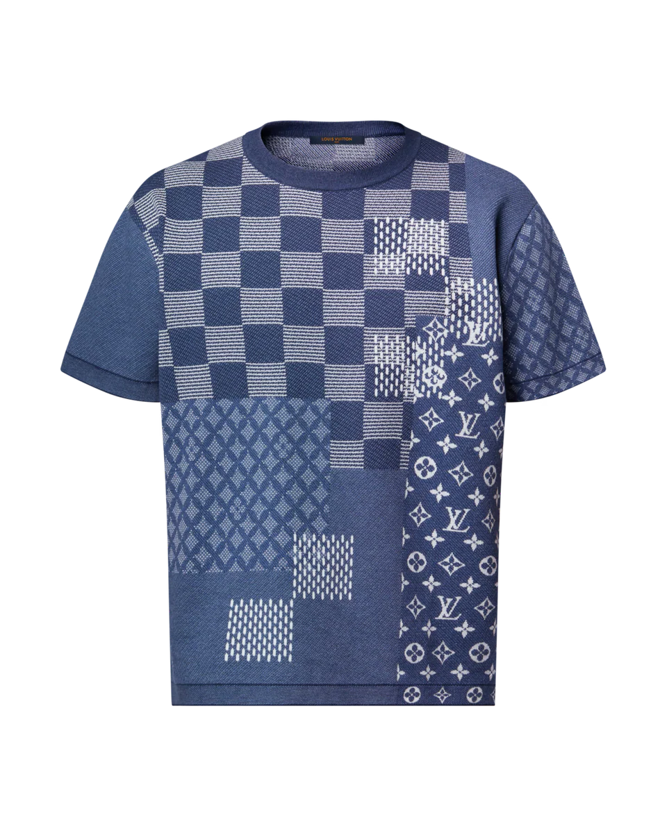Col rond en maille à manches courtes Louis Vuitton x Nigo Indigo