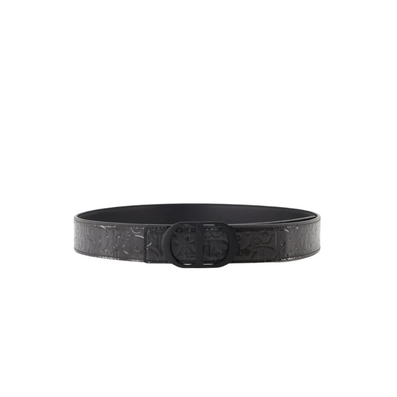 ceinture Dior en cuir de veau grainé noir avec une boucle CD en laiton noir mat