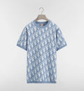 t-shirt Dior Oblique confectionné en jacquard de coton, laine et soie bleu avec une coupe droite
