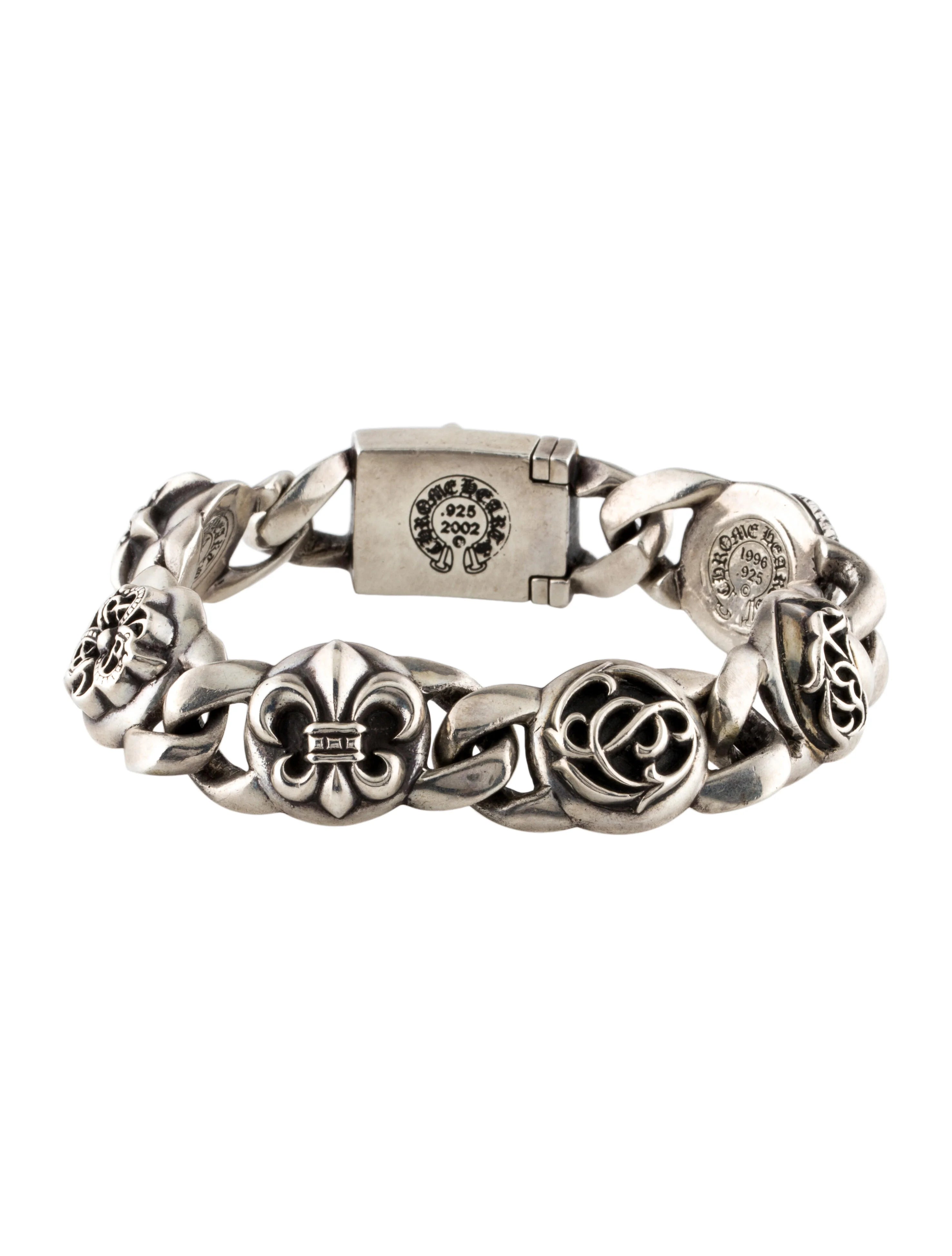bracelet Chrome Hearts fabriqué en argent sterling et caractérisé par des maillons complexes