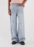 jeans large en denim bleu clair ornés de strass colorés