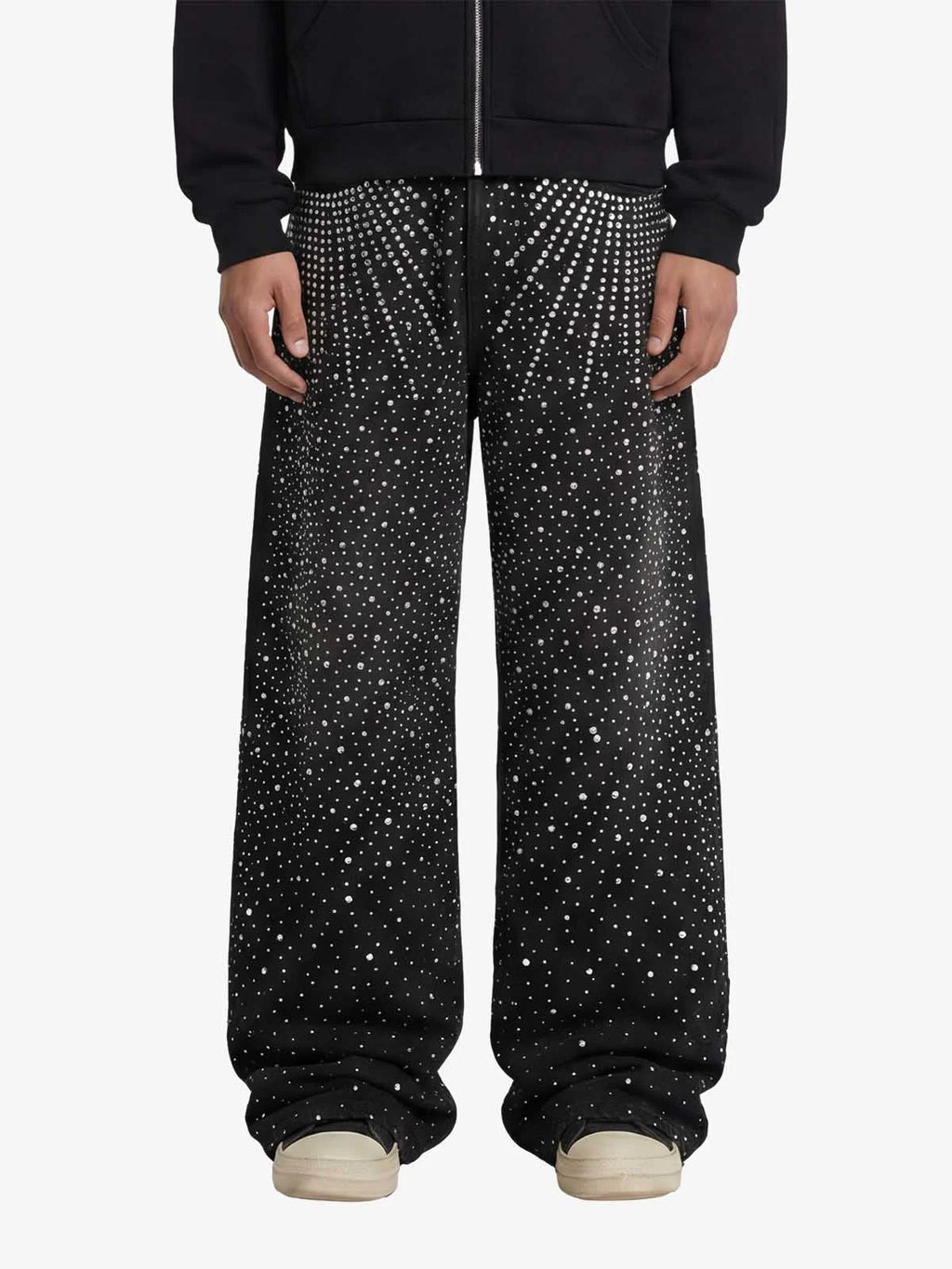 jean noir en denim orné de strass