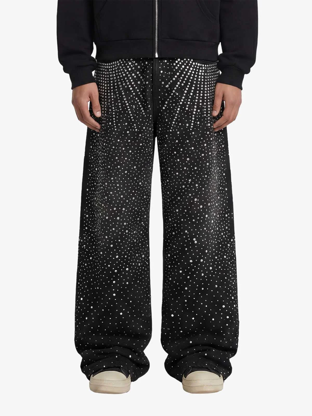 jean noir en denim orné de strass