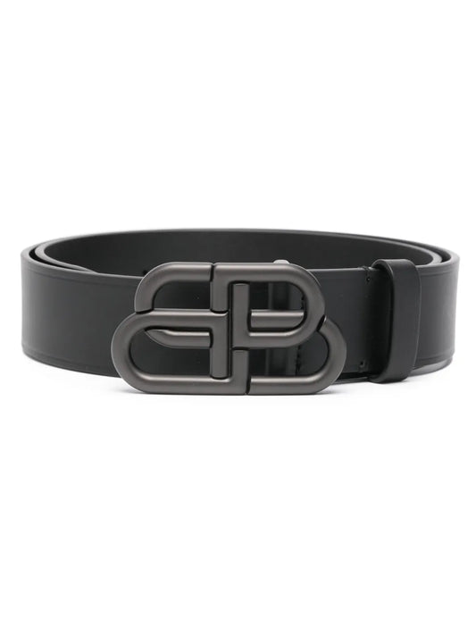 ceinture en cuir noir à boucle BB Balenciaga
