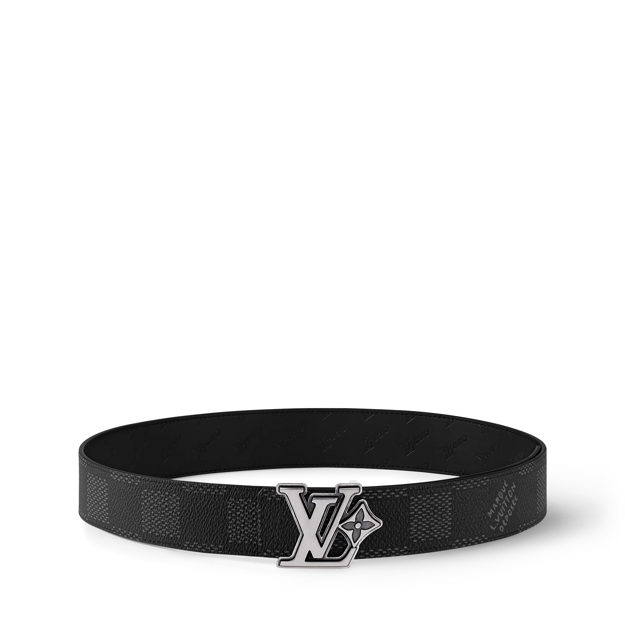 Louis Vuitton LV Flower 40 mm réversible présente une boucle argentée distinctive intégrant une fleur de Monogram