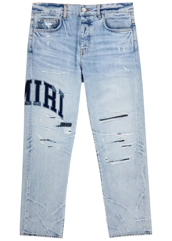 AMIRI Varsity Logo Repair Straight Jean Perfect Indigo