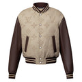 blouson varsity Louis Vuitton Monogram brodé en grège et marron