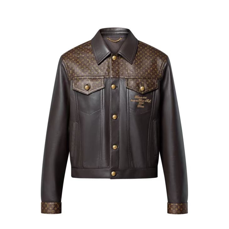 veste trucker ornementée en cuir Louis Vuitton