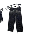 jean noir en denim orné de strass