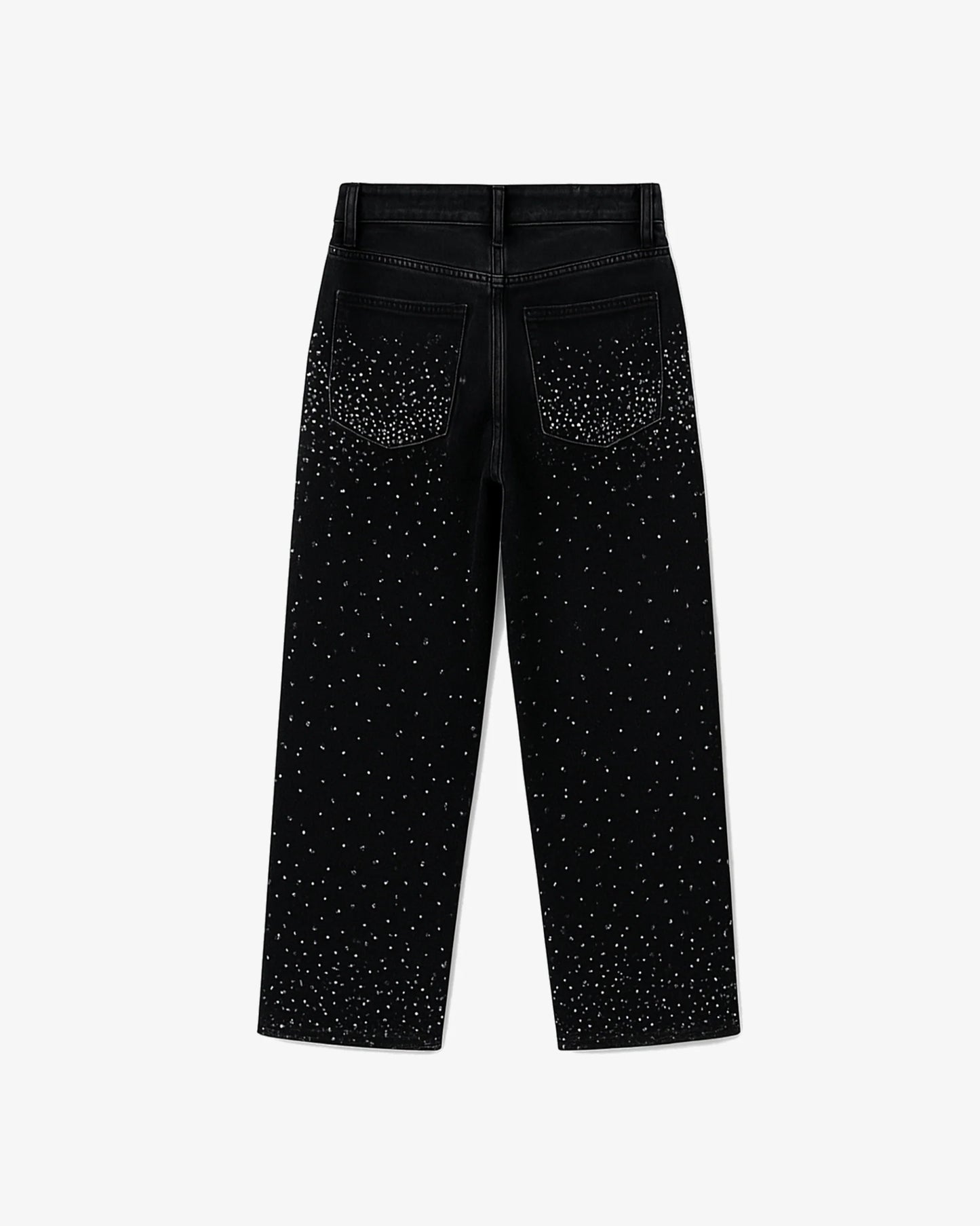jean noir en denim orné de strass