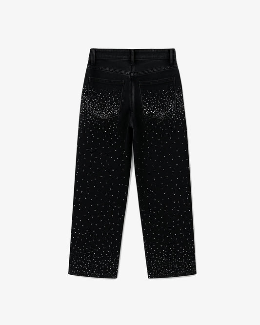 jean noir en denim orné de strass