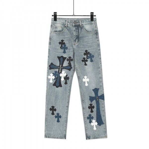 jean Chrome Hearts orné de croix appliquées