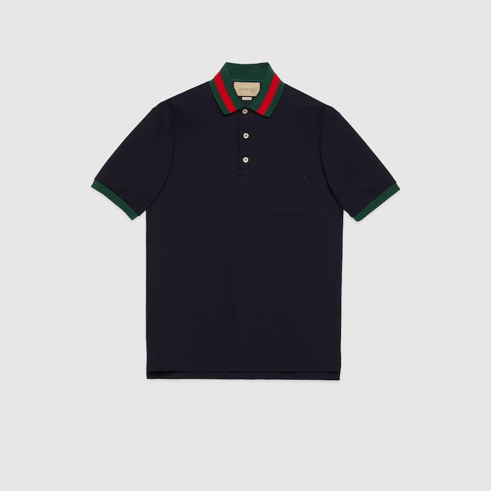 polo Gucci en piqué de coton avec col bande Web