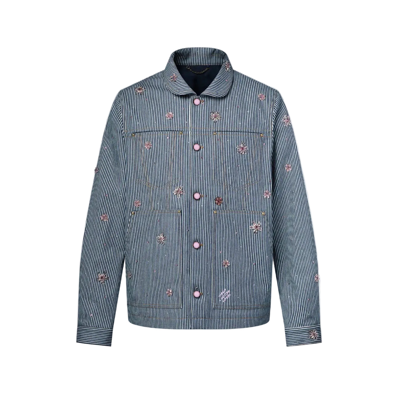 blouson workwear ornementé Louis Vuitton en denim rayé bleu.