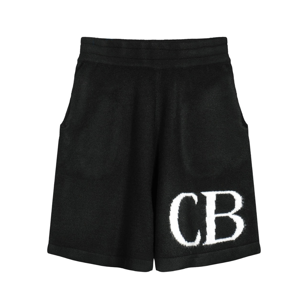 short en maille intarsia Cole Buxton noir avec le logo "CB" en blanc