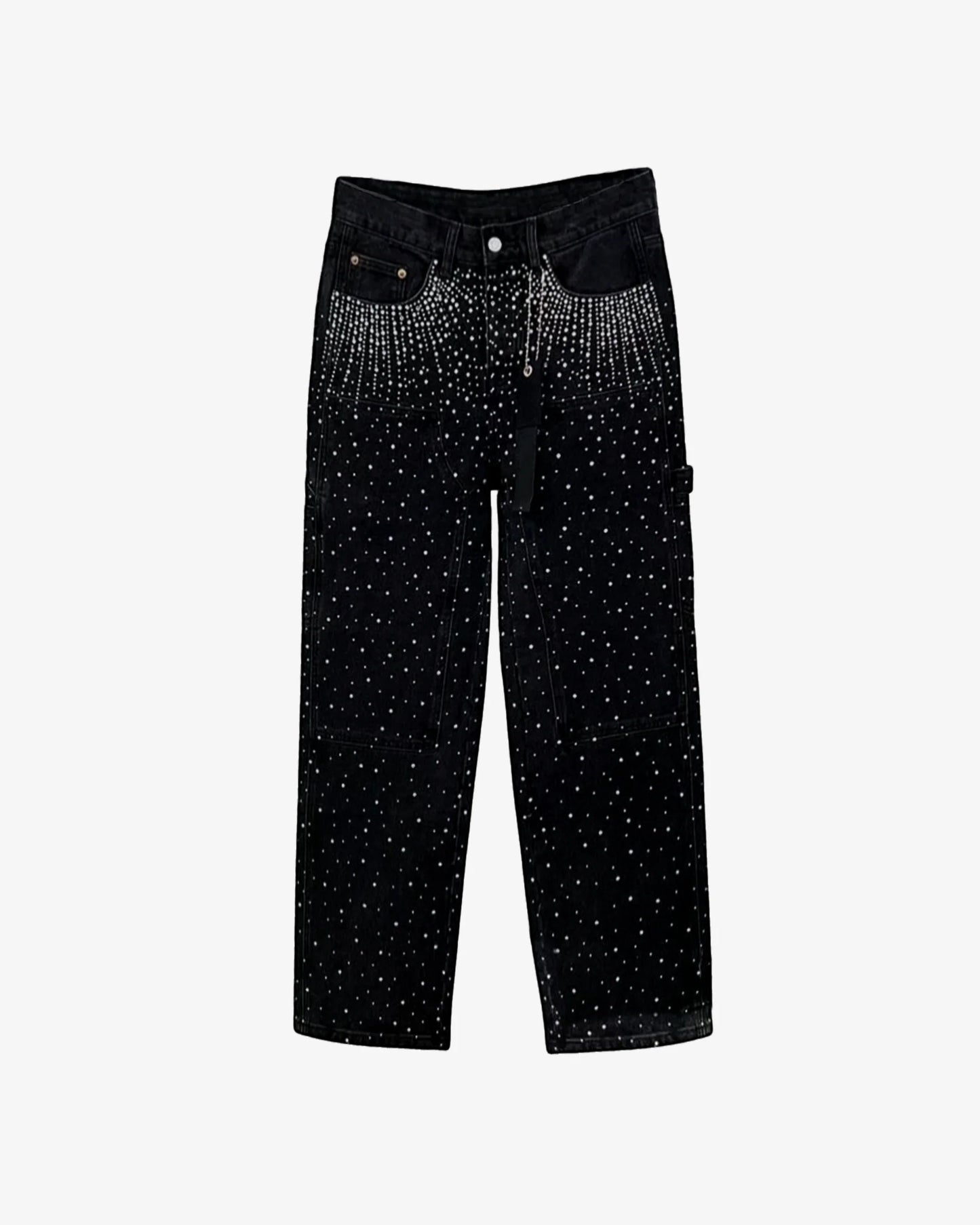 jean noir en denim orné de strass