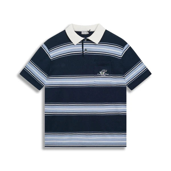 polo Dior Icons en piqué de coton et soie bleus.