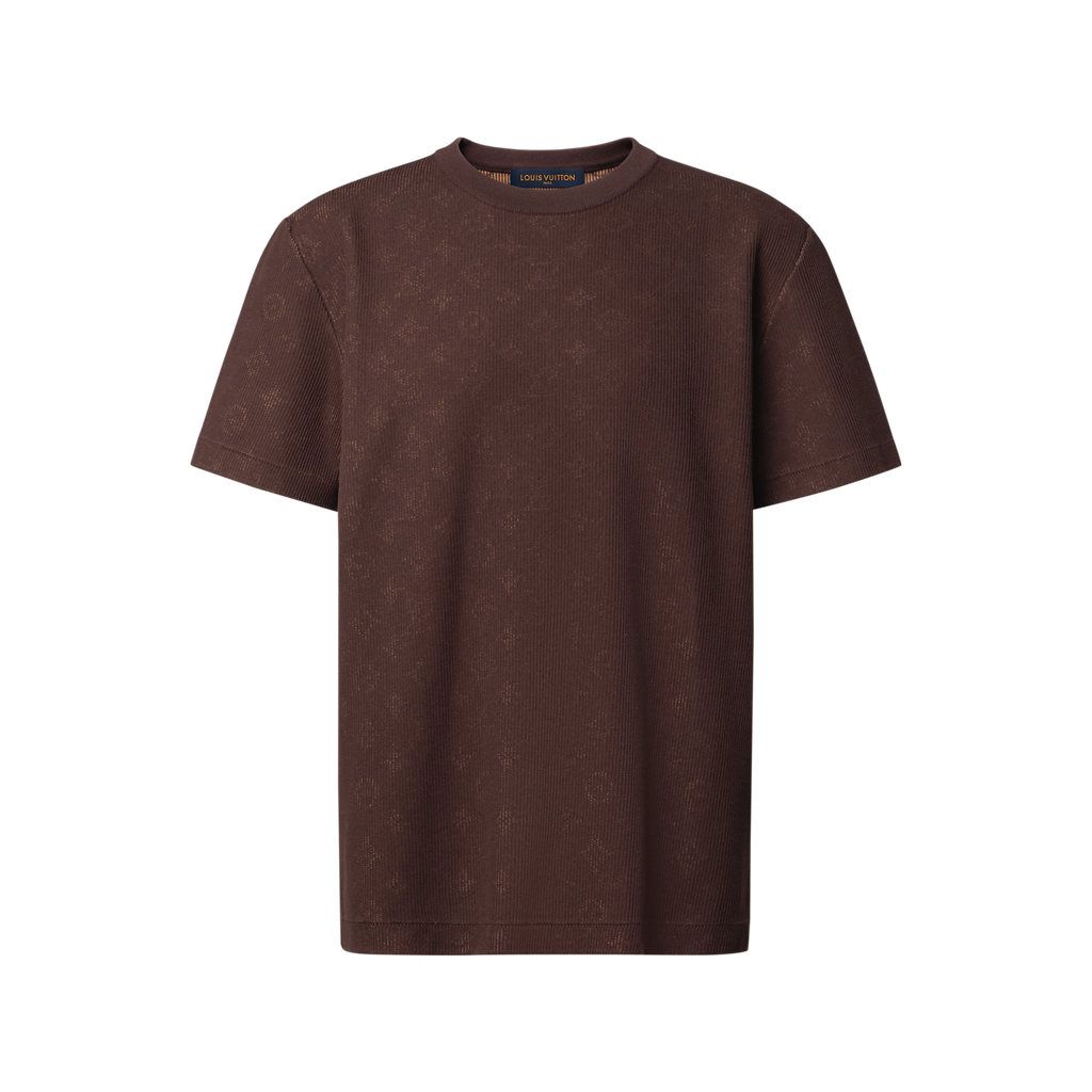 t-shirt en jacquard Hidden Monogram de Louis Vuitton séduit par sa texture côtelée délicate et son col ras du cou contrasté