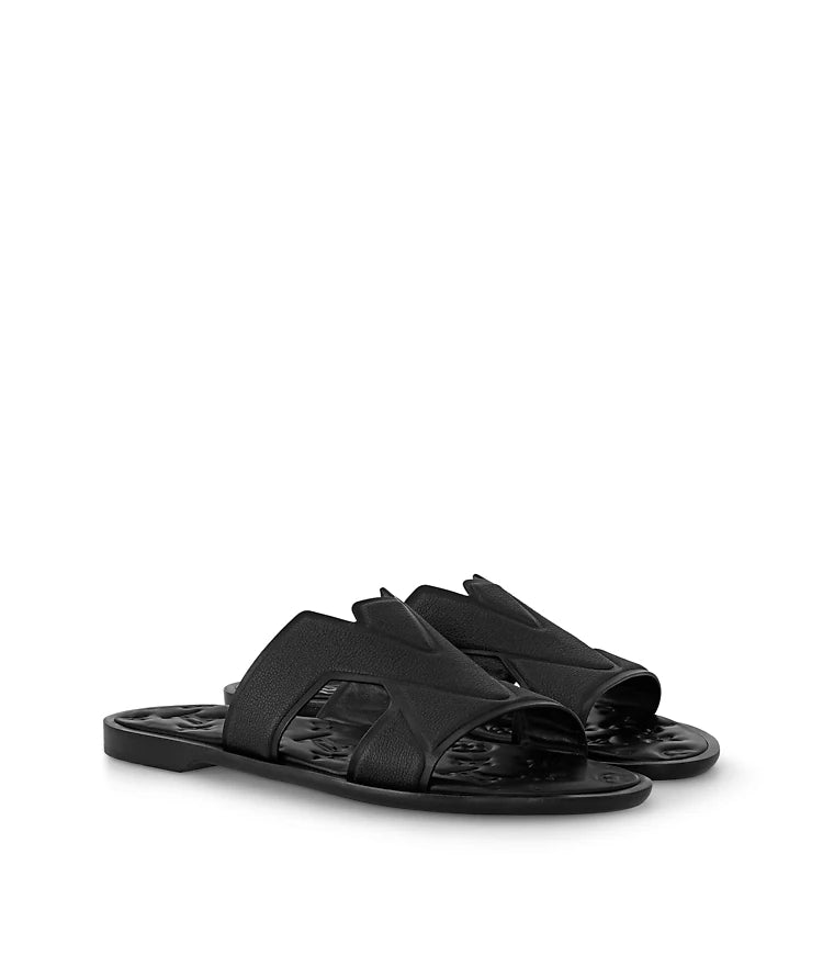 mule Louis Vuitton Oasis en cuir de veau grainé noir.