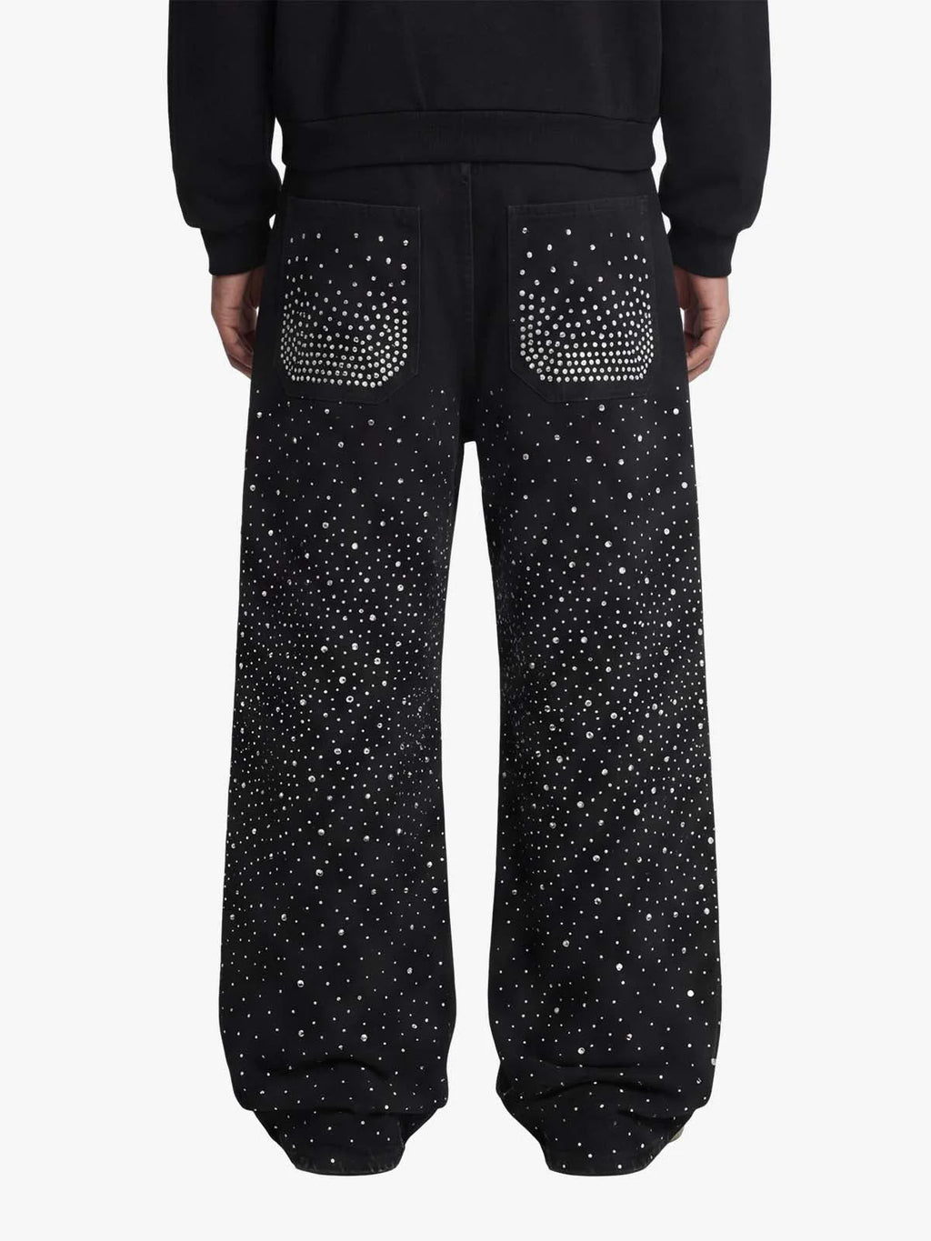 jean noir en denim orné de strass