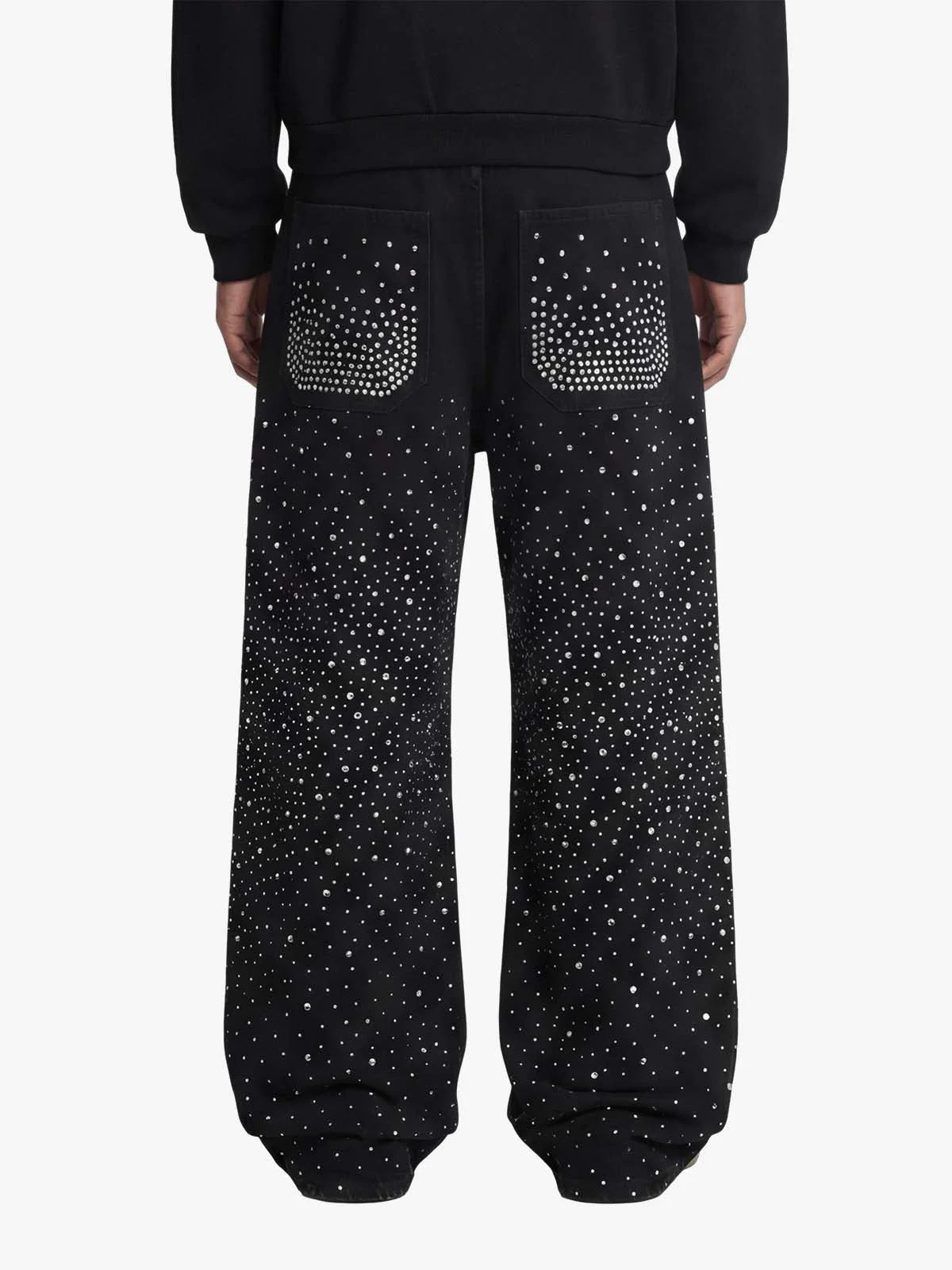 jean noir en denim orné de strass