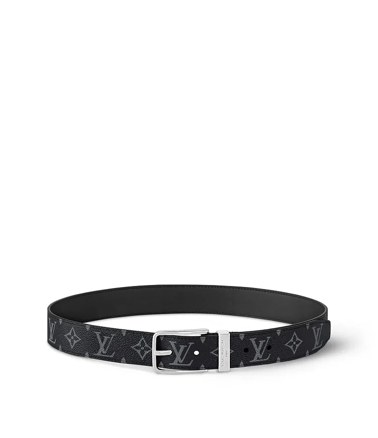 ceinture Louis Vuitton Pont Neuf 35 mm présente une toile Monogram Eclipse et une boucle en métal argenté