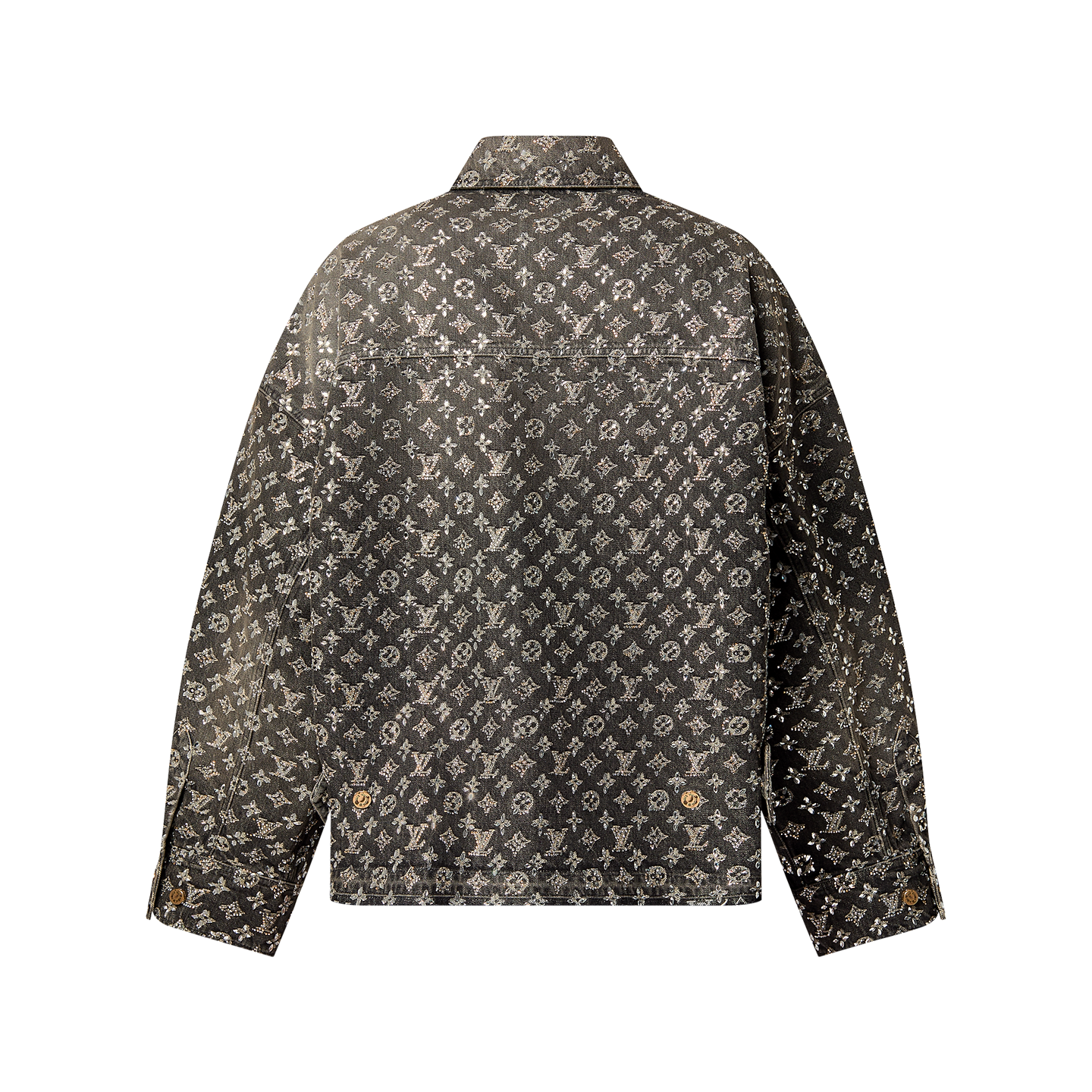 surchemise Louis Vuitton en denim monogrammé est orné de cristaux appliqués à la main, issus de la collection FW23