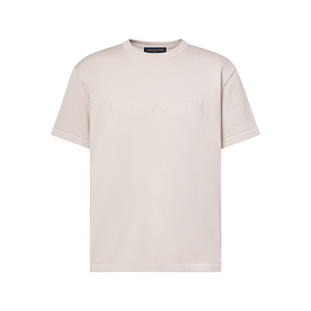 tee-shirt à manches courtes Louis Vuitton en mélange de coton et de cachemire se distingue par son élégant lettrage ton sur ton et ses détails aérés en maille pointelle sur les manches