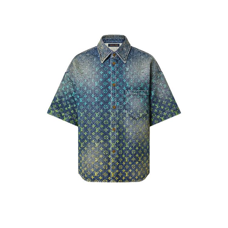 chemise Louis Vuitton Rainbow Monogram en denim bleu indigo