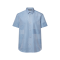 chemise manches courtes en jacquard patchwork de chez Louis Vuitton, confectionnée en mélange de coton et de soie bleu pâle avec un motif Damier et Monogram ton sur ton
