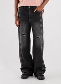 jeans large en denim noir avec des détails de flocons en strass