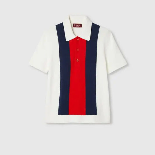 polo en maille éponge mélangé de coton blanc Gucci.