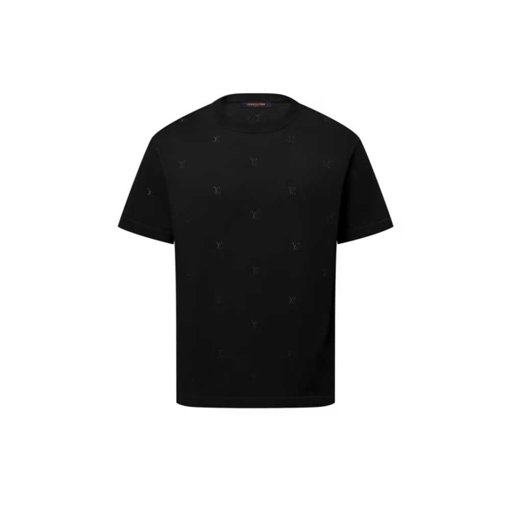 t-shirt noir à manches courtes de la marque Louis Vuitton doté d'un motif discret de type LV Blason ou jacquard ton sur ton