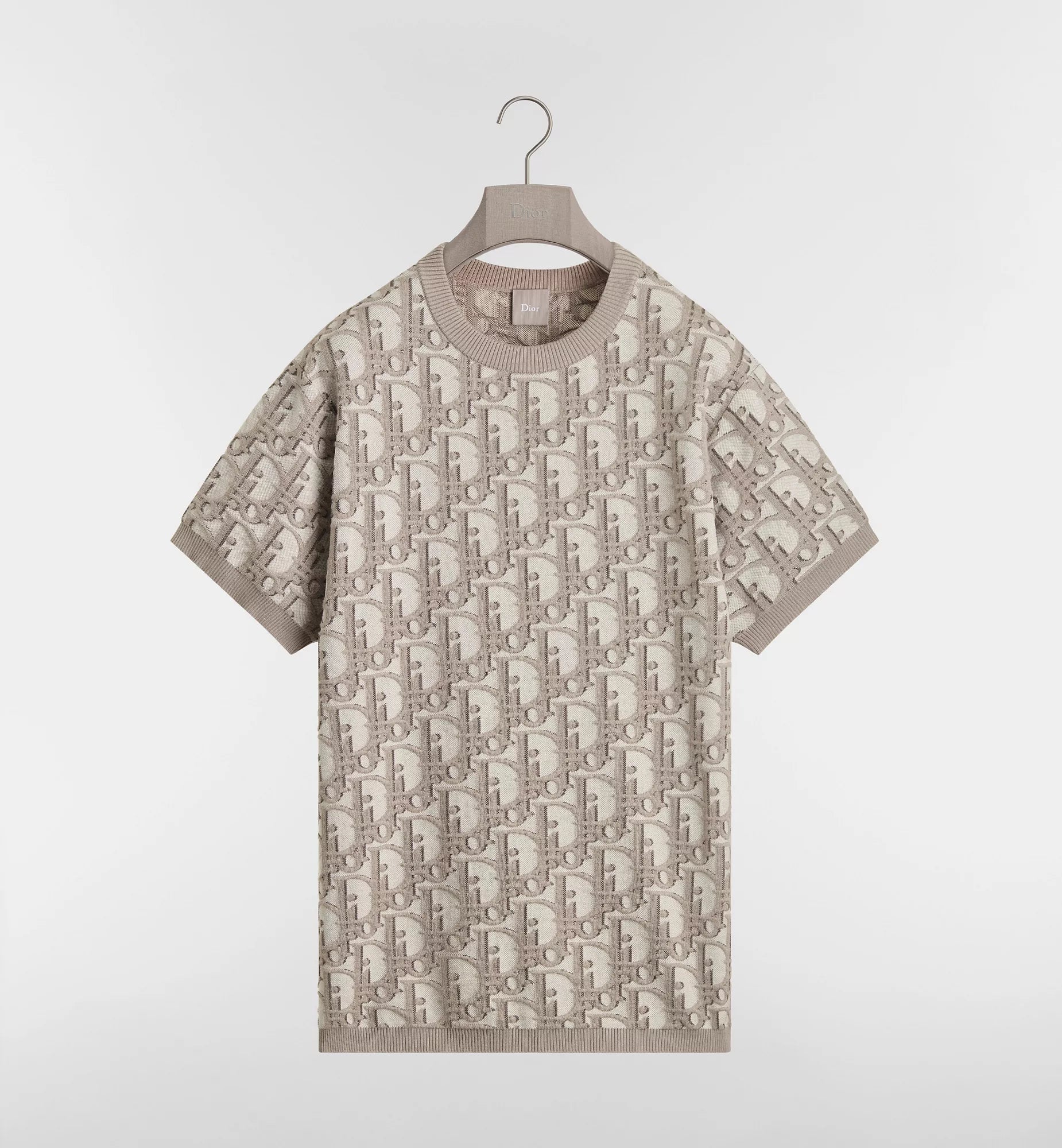 t-shirt Dior Oblique en maille beige est confectionné en jacquard de coton, laine et soie