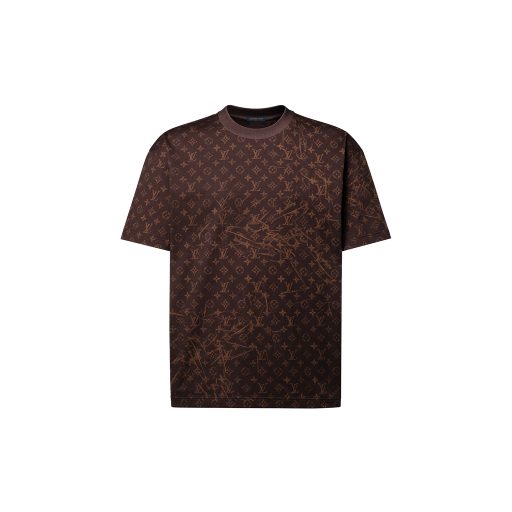 Louis Vuitton en coton marron chocolat présente un imprimé Monogram Scratched distinctif inspiré de la patine d'une veste en cuir vieillie