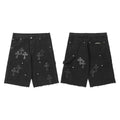 short en jean noir Chrome Hearts orné d'empiècements croix en cuir.