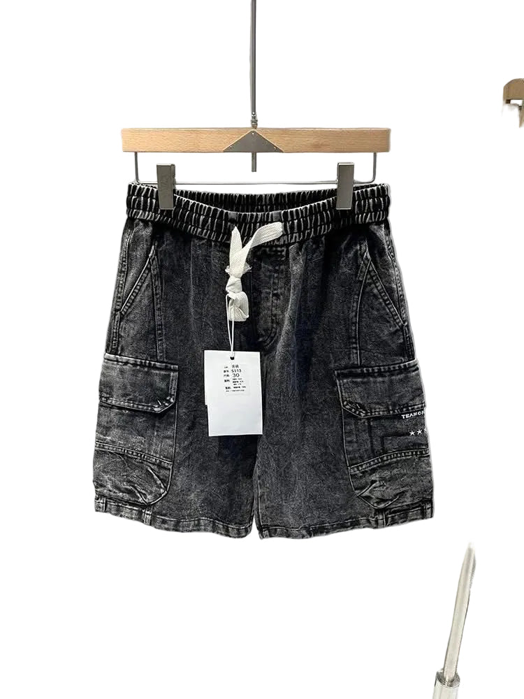 short cargo en jean gris délavé