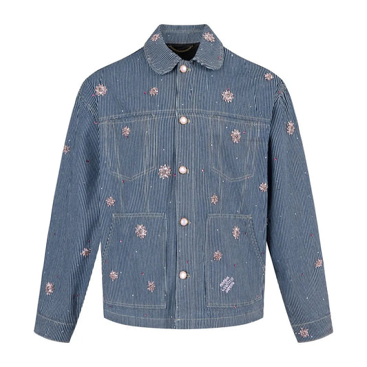 blouson workwear ornementé Louis Vuitton en denim rayé bleu.