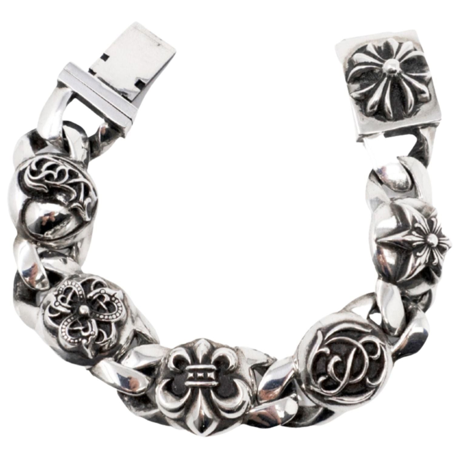 bracelet Chrome Hearts fabriqué en argent sterling et caractérisé par des maillons complexes
