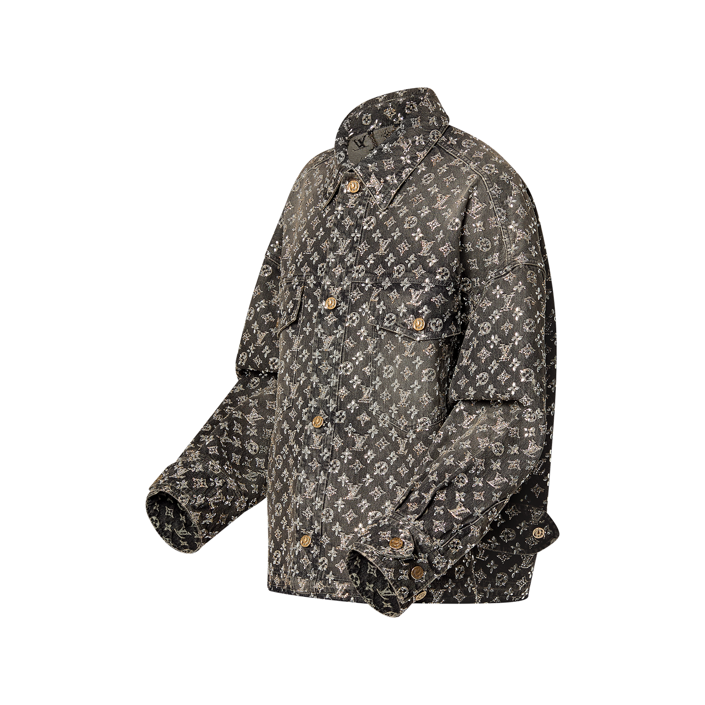 surchemise Louis Vuitton en denim monogrammé est orné de cristaux appliqués à la main, issus de la collection FW23