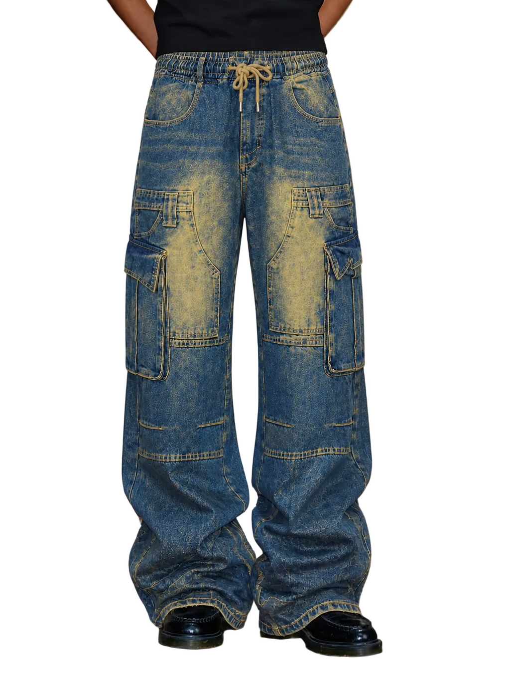 jeans cargo baggy Jaded London Sandblast Monster Cargo en denim bleu délavé