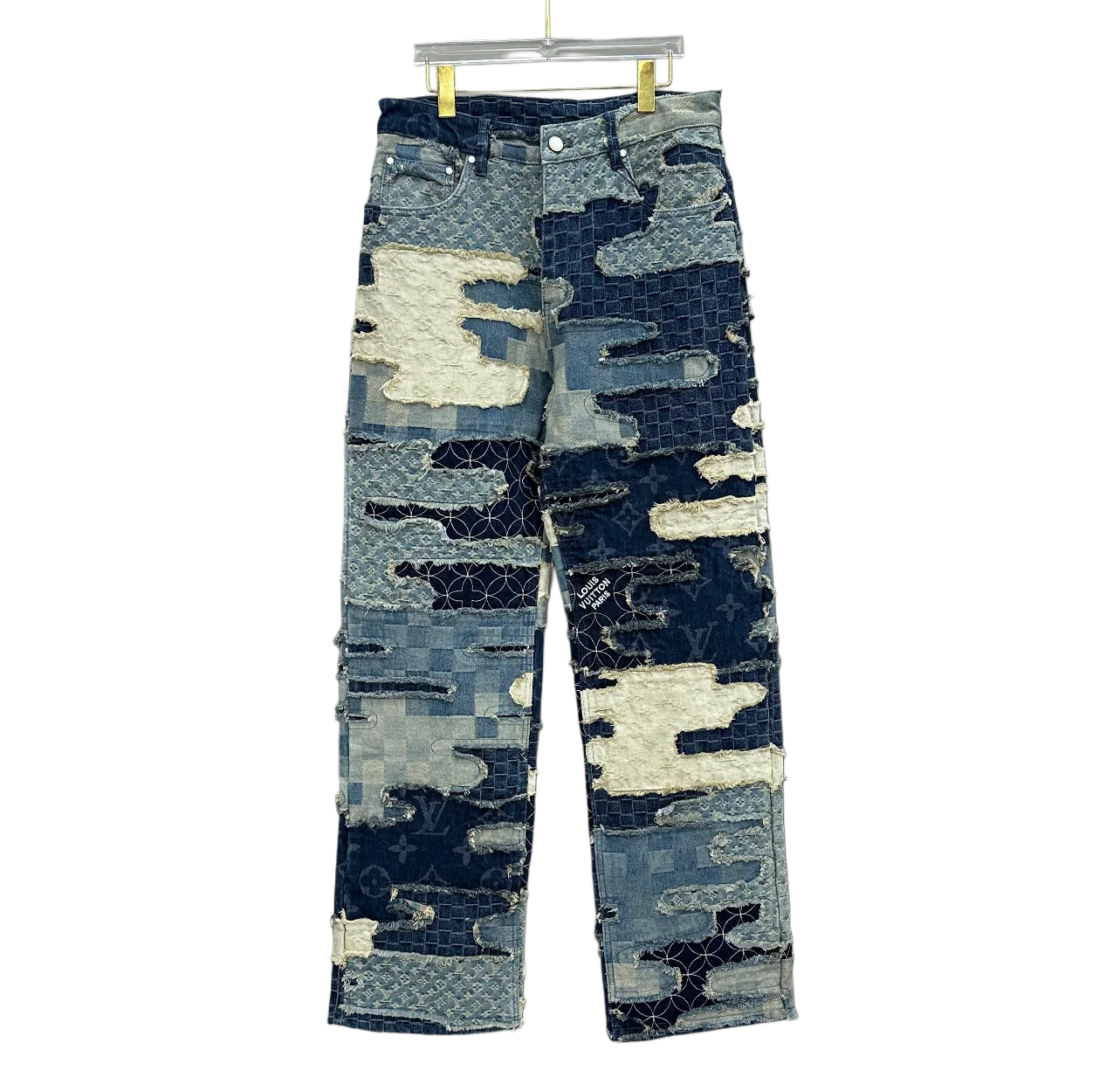pantalon droit patchwork en denim Louis Vuitton