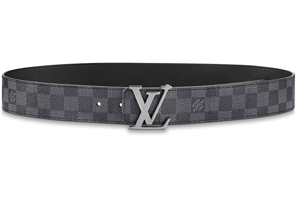 Ceinture Louis Vuitton réversible boucle argentée initiales LV damier gris doublure noire