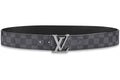 Ceinture Louis Vuitton réversible boucle argentée initiales LV damier gris doublure noire