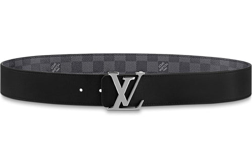 Ceinture Louis Vuitton réversible boucle argentée initiales LV damier gris doublure noire