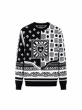 pull à col rond noir et blanc de Dolce & Gabbana, caractérisé par un motif imprimé logo et bandana.
