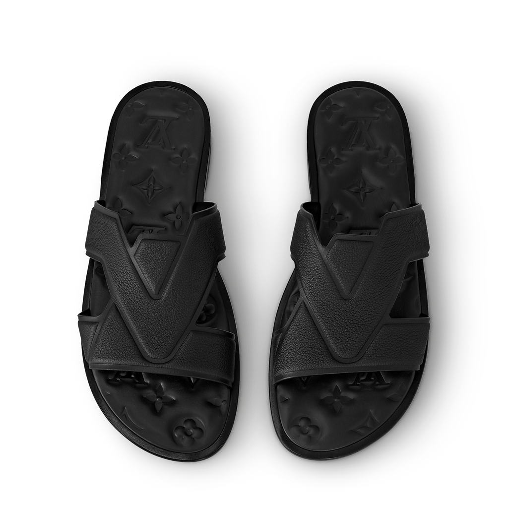 mule Louis Vuitton Oasis en cuir de veau grainé noir.